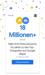 18 Millionen Aufrufe auf Google Maps - Screenshot vom 6. Februar 2024