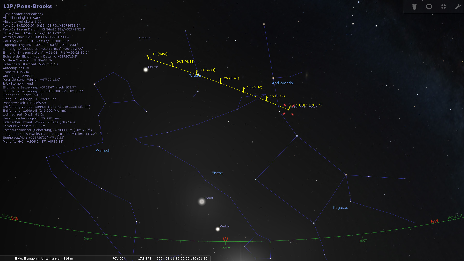 Beobachtung von Komet 12P/Pons-Brooks in Mainfranken