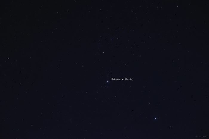 Orionnebel (M 42) und Gürtel des Orion am 11. März 2024