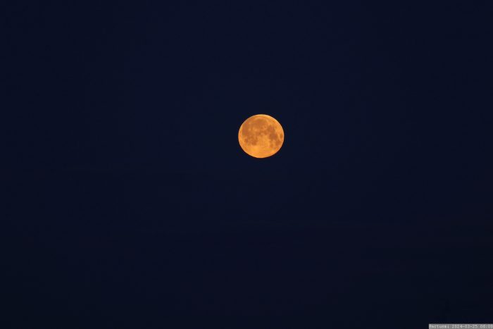 Vollmond am Westhimmel von Eisingen - 9 Minuten nach Beginn der Halbschatten-Mondfinsternis am 25. März 2024.