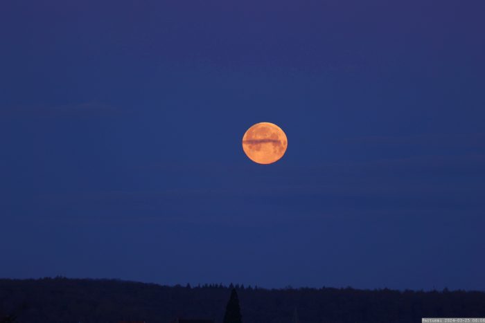 Vollmond am Westhimmel von Eisingen - 15 Minuten nach Beginn der Halbschatten-Mondfinsternis am 25. März 2024.