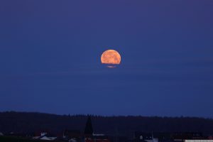 Vollmond am Westhimmel von Eisingen - 16 Minuten nach Beginn der Halbschatten-Mondfinsternis am 25. März 2024.