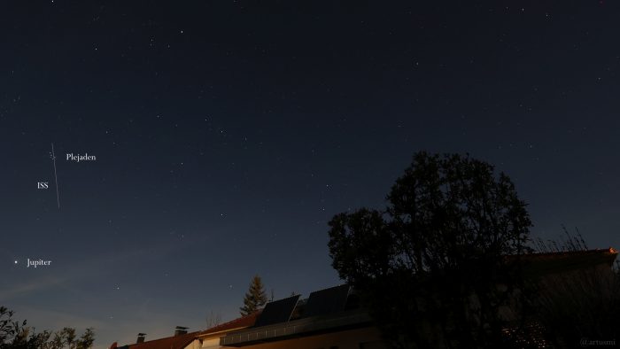 Internationale Raumstation ISS am 25. März 2024 am Nordwesthimmel von Eisingen