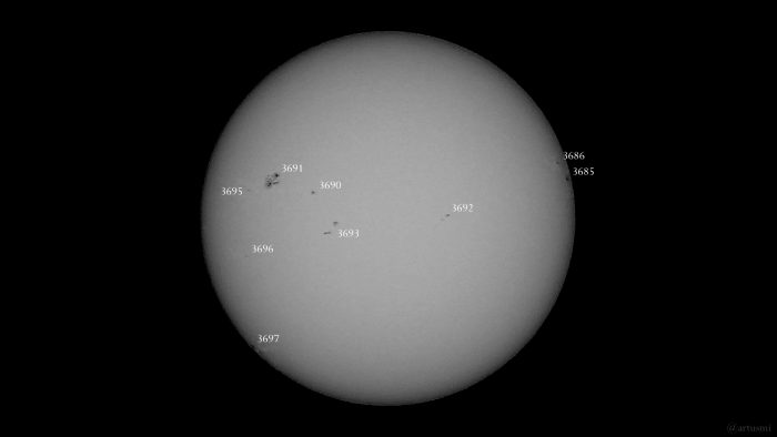Sonnenfleckenaktivität am 28. Mai 2024 - insgesamt 9 aktive Regionen konnten wir zählen.
