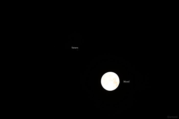 Konstellation Saturn - Mond am 21. August um 03:26 Uhr