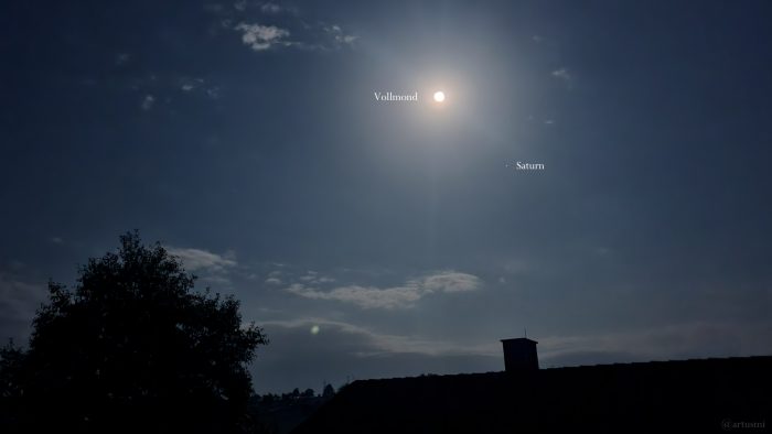 Konstellation Vollmond und Saturn am 18. September 2024 am Südwesthimmel von Eisingen