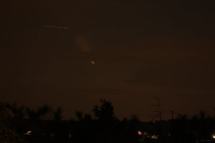 Komet C/2023 A3 (Tsuchinshan-ATLAS) am 13. Oktober 2024 um 20:06 Uhr hinter Wolken