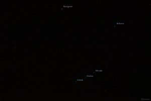 Teilansicht des Sternbildes Orion mit Stern Beteigeuze und Bellatrix am 17. Februar 2025