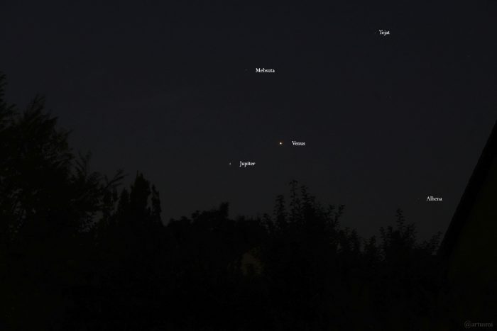 Jupiter und Venus am frühen Morgen des 10. August 2025 im Sternbild Zwillinge