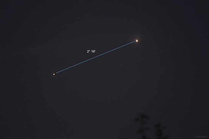 Abstand zwischen Jupiter und Venus am frühen Morgen des 10. August 2025
