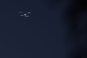 Jupiter und die vier Galileischen Monde am frühen Morgen des 14. August 2025
