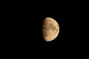 Flugzeugvorbeiflug am 2. September 2025 während unserer Beobachtung des Goldenen Henkels am Mond