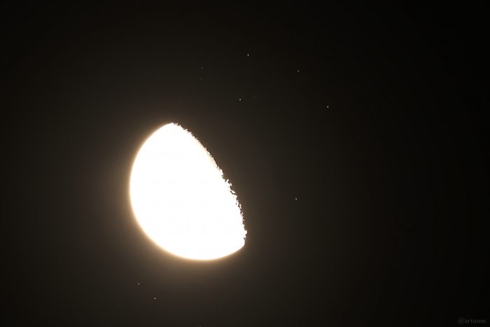 Bedeckung der Plejaden am 12. September 2025 durch den zunehmenden Mond