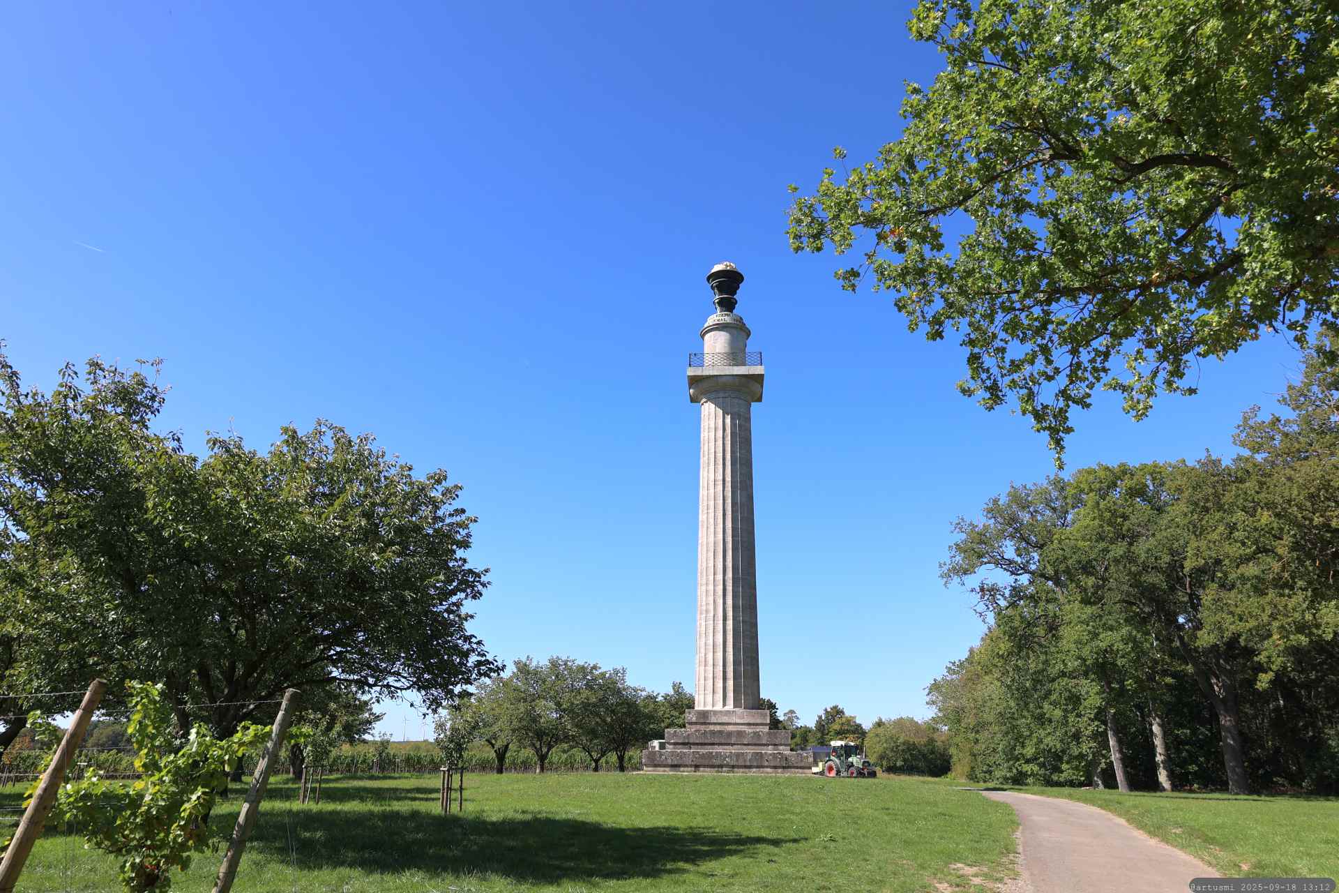 Konstitutionssäule und japanische Kirschbäume